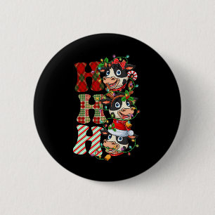 Badge Rond 5 Cm Hohoho Cows Père Noël Casquette Reindeer Joyeux No