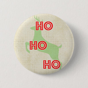 Badge Rond 5 Cm hohoho rennes père Noël rouge vert vintmas