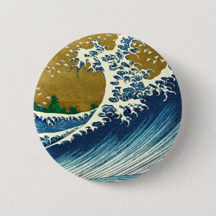 Badge Rond 5 Cm Hokusai Big Wave Japan Vintage Ocean