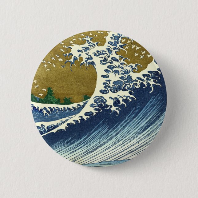 Badge Rond 5 Cm Hokusai Big Wave Japan Vintage Ocean (Devant)