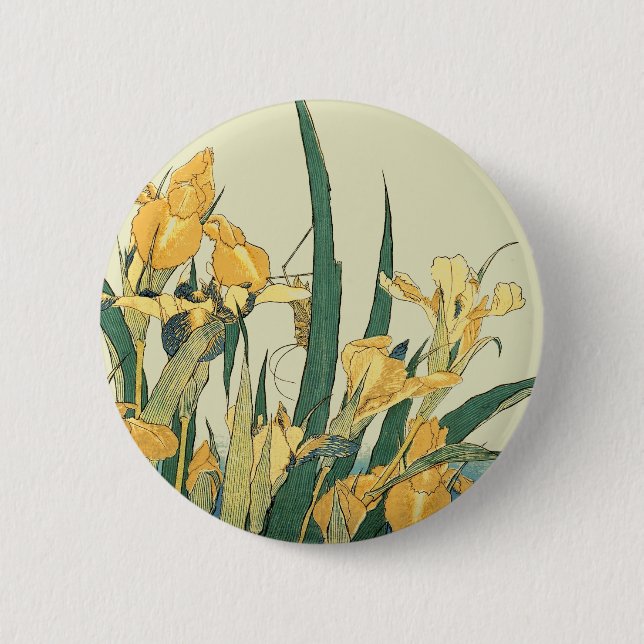 Badge Rond 5 Cm Hokusai grasshopper et iris Japon (Devant)
