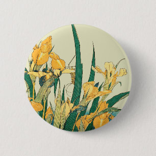 Badge Rond 5 Cm Hokusai grasshopper et iris Japon