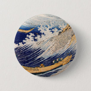 Badge Rond 5 Cm Hokusai Ocean Waves Bateaux de pêche