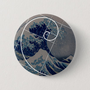 Badge Rond 5 Cm Hokusai rencontre Fibonacci, rapport d'or