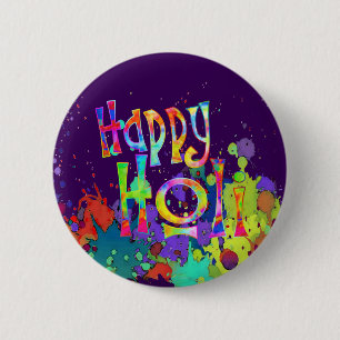 Badge Rond 5 Cm HOLI HEUREUX ! - Écartez le message de Holi