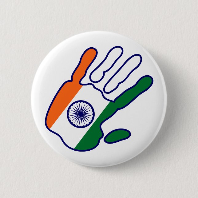 Badge Rond 5 Cm holiES - Inde Drapeau main - être un fan (Devant)