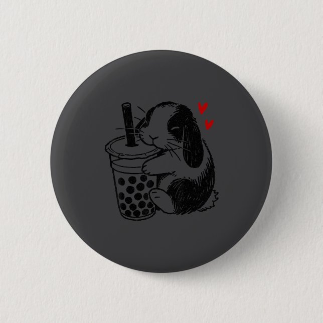 Badge Rond 5 Cm Holland Lop Rabbit Loves Boba Tea Bunny &amp; Bubb (Devant)