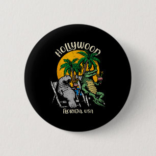 Badge Rond 5 Cm Hollywood Floride États-Unis lamantin alligator dr