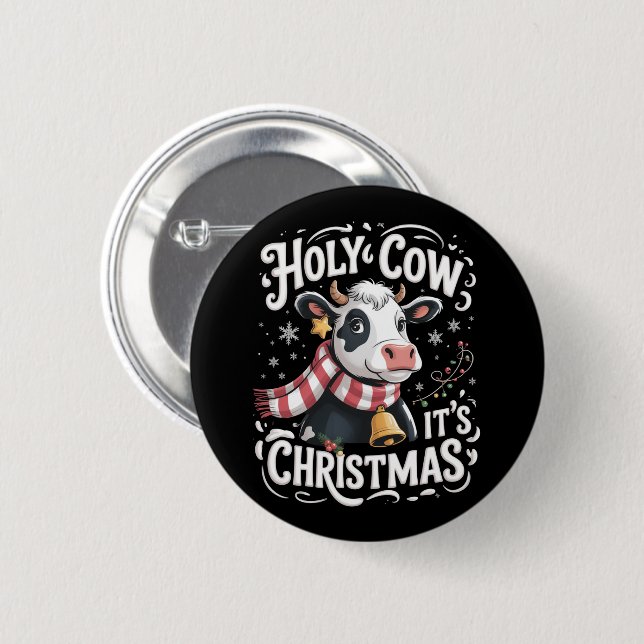 Badge Rond 5 Cm Holy Cow It's Xmas Funny Cow Lover Farm Animal (Devant & derrière)