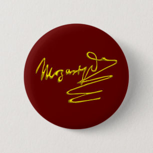Badge Rond 5 Cm HOMAGE À MOZART Gold Signature Du Compositeur Red