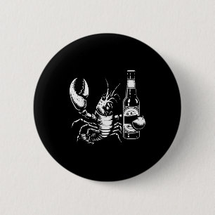 Badge Rond 5 Cm Homard écrevisse tenant une bouteille de bière drô