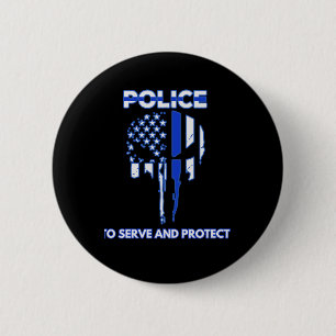 Badge Rond 5 Cm Hommage De Design Crâne De Police Avec Ligne Bleue