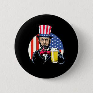 Badge Rond 5 Cm Homme Abe Lincoln Boit Bière Drôle 4 Juillet
