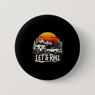 Badge Rond 5 Cm Homme allons-y camping-car camionnette montagnes