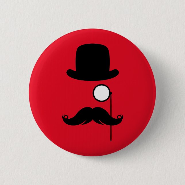 Badge Rond 5 Cm Homme de moustache sur l'arrière - plan rouge (Devant)