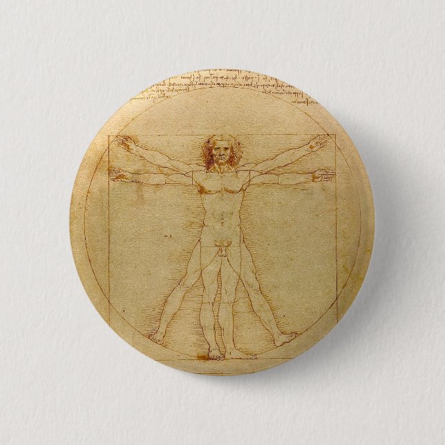 Badge Rond 5 Cm Homme de Vitruvian par Leonardo da Vinci (Devant)