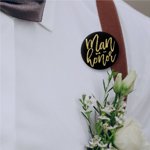 Badge Rond 5 Cm Homme D'Honneur Chic Gold Script Mariage de la fêt