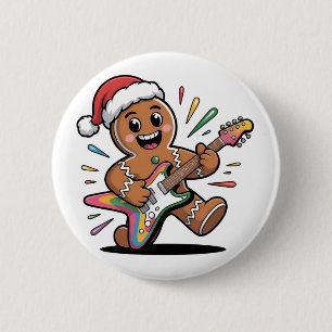 Badge Rond 5 Cm Homme en pain d'épice jouant de la guitare Père No