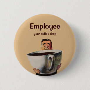 Badge Rond 5 Cm Homme heureux vintage buvant une tasse géante de c