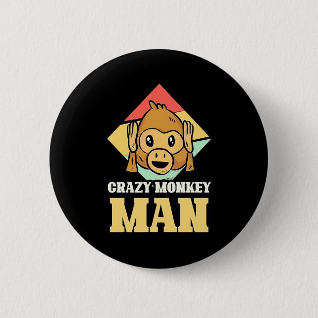 Badge Rond 5 Cm Homme singe fou (Devant)