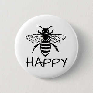 Badge Rond 5 Cm Honey Bee/ Be Happy