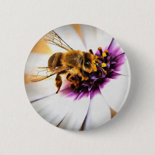 Badge Rond 5 Cm Honey Bee Sur L'Art Acrylique Africain Daisy