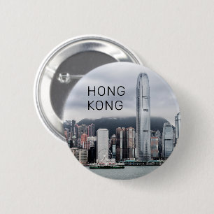 Badge Rond 5 Cm Hong Kong Island Skyline Retro Cityscape Vintage