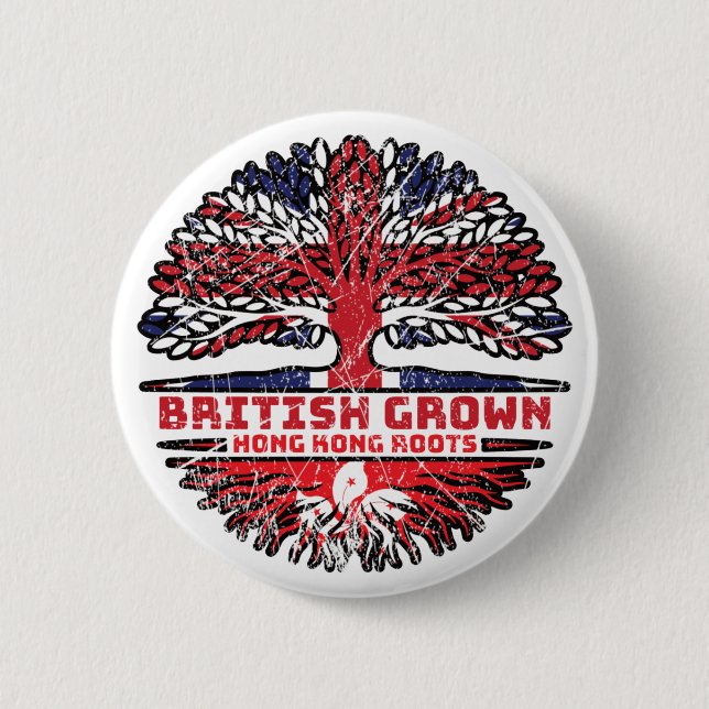 Badge Rond 5 Cm Hong Kong Uk United Kingdom British Tree Roots (Devant)
