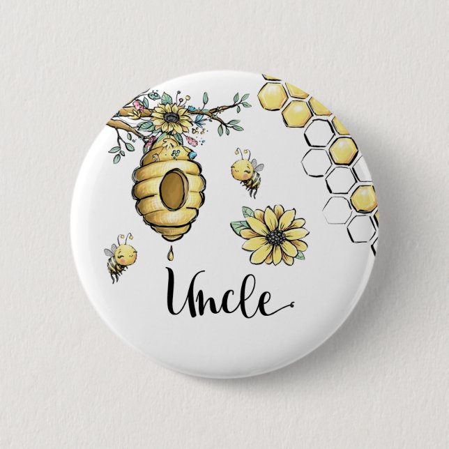 Badge Rond 5 Cm Honneur de ruche fleurie Miel doux Baby shower d'a (Devant)