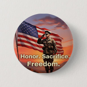 Badge Rond 5 Cm "Honneur. Sacrifiez. Liberté." Drapeau du soldat a