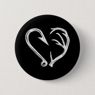 Badge Rond 5 Cm Hook Antler Coeur Love Pêche Chasse Poisson Deer H