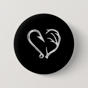 Badge Rond 5 Cm Hook Antler Coeur Love Pêche Chasse Poisson Deer H