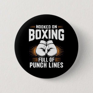 Badge Rond 5 Cm Hooké Sur Boxe Plein De Lignes De Punch Sports Box