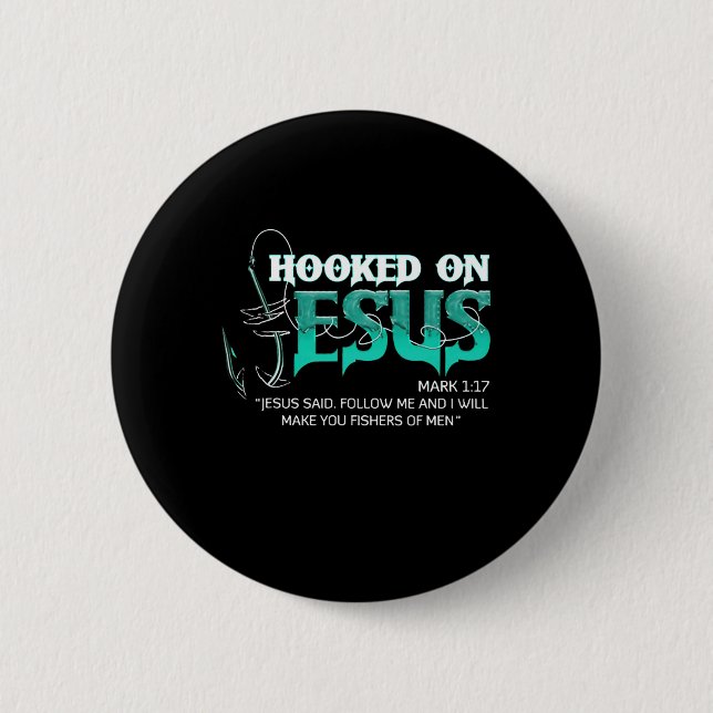 Badge Rond 5 Cm Hooked on Jesus Funny Fishing (Devant)