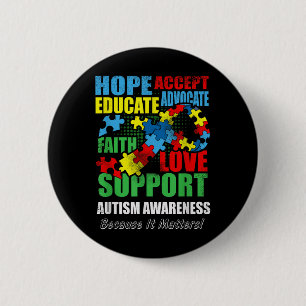Badge Rond 5 Cm Hope Faith Love Ruban Sensibilisation sur l'autism