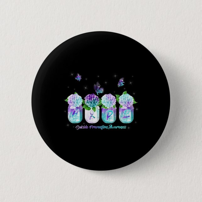 Badge Rond 5 Cm Hope Hydrangea Flower Butter Suicide Prévention (Devant)