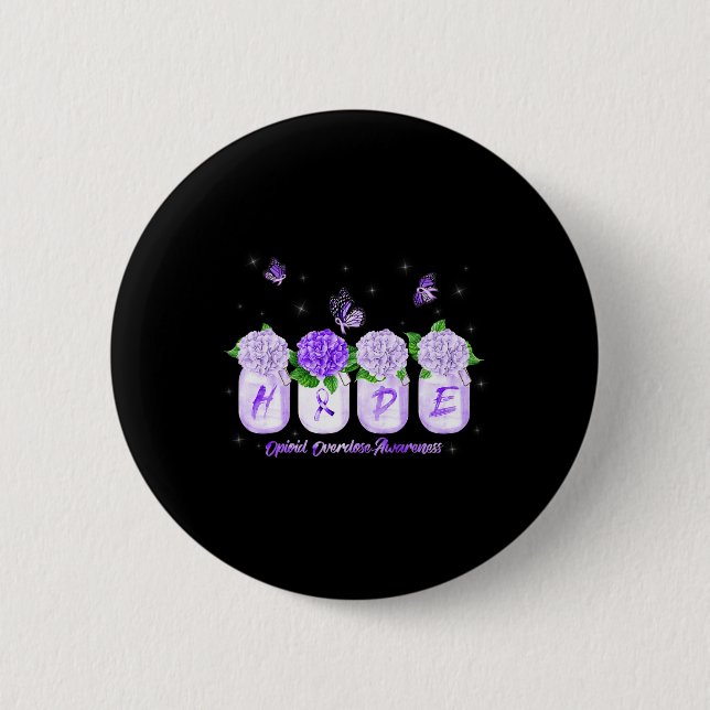 Badge Rond 5 Cm Hope Hydrangea Flower Butterfly Opioid Overdose Aw (Devant)