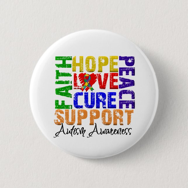 Badge Rond 5 Cm Hope Love Cure Sensibilisation sur l'autisme (Devant)