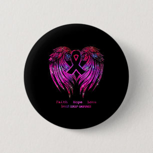 Badge Rond 5 Cm Hope Love Wings Sensibilisation au cancer du sein