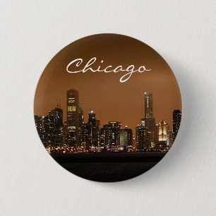 Badge Rond 5 Cm Horizon de Chicago la nuit au pilier de marine