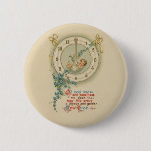 Badge Rond 5 Cm Horloge bébé du Nouvel An vintage