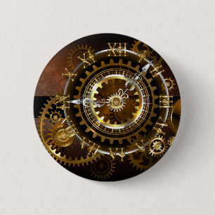 Badge Rond 5 Cm Horloge Steampunk avec des engrenages anciens