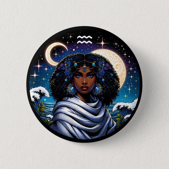 Badge Rond 5 Cm Horoscope Sign Aquarius Symbol (Devant)