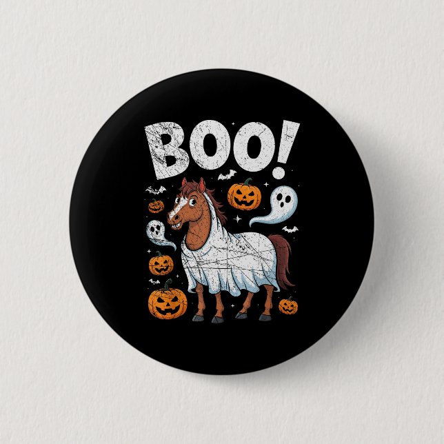 Badge Rond 5 Cm Horse Ghost Costume Funny Equestrian Horses Lover  (Devant)