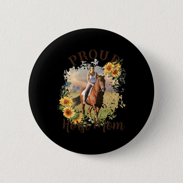 Badge Rond 5 Cm Horse Pet Photo Text Sunflower Accent T Shirt  (Devant)