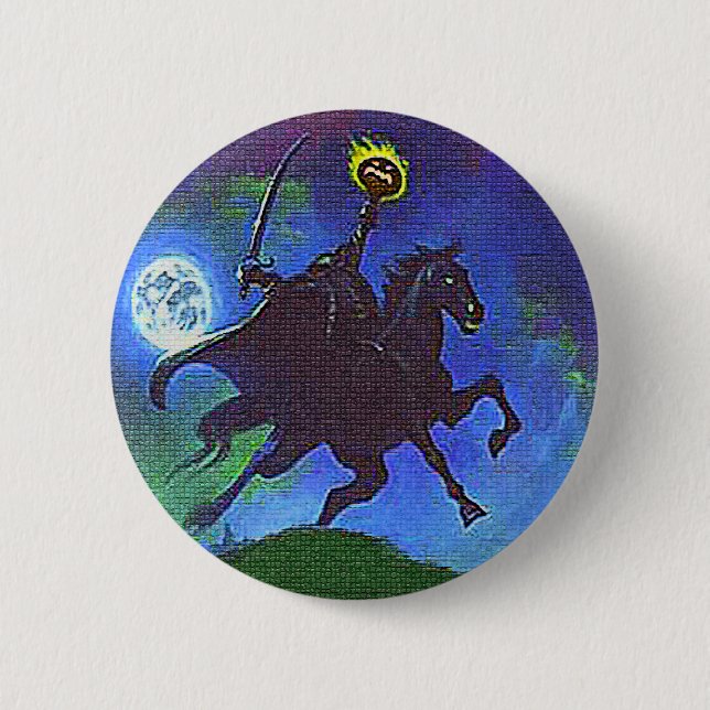 Badge Rond 5 Cm Horseman sans tête dans le feu bleu (Devant)