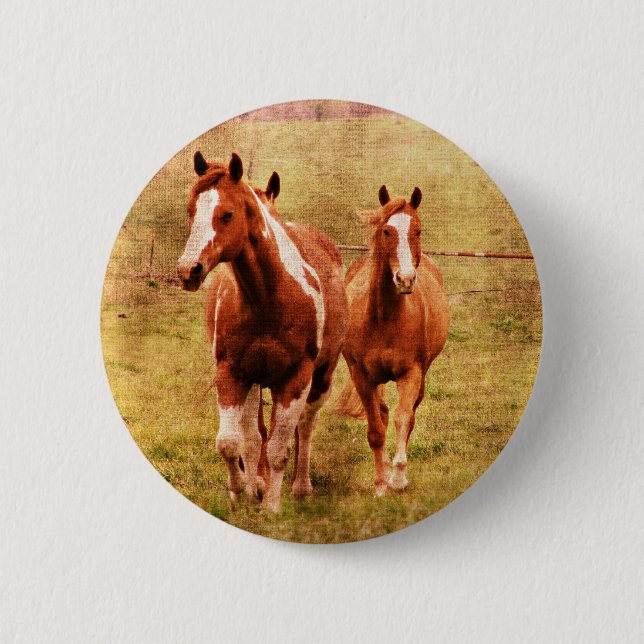 Badge Rond 5 Cm Horses Trotting (Devant)