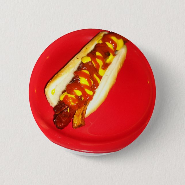 Badge Rond 5 Cm Hot-dog avec le ketchup et la moutarde (Devant)