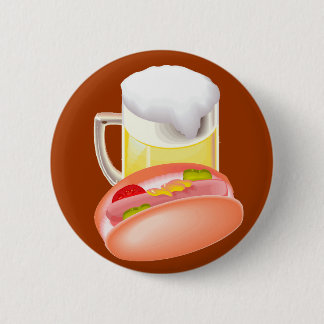 Badge Rond 5 Cm Hot-dog sur un petit pain et une bière avec tous