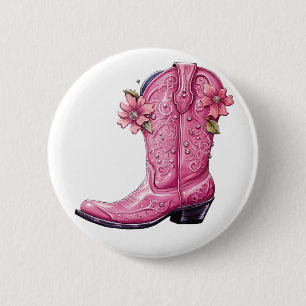 Badge Rond 5 Cm Hot rose Cowgirl Boot Howdy
